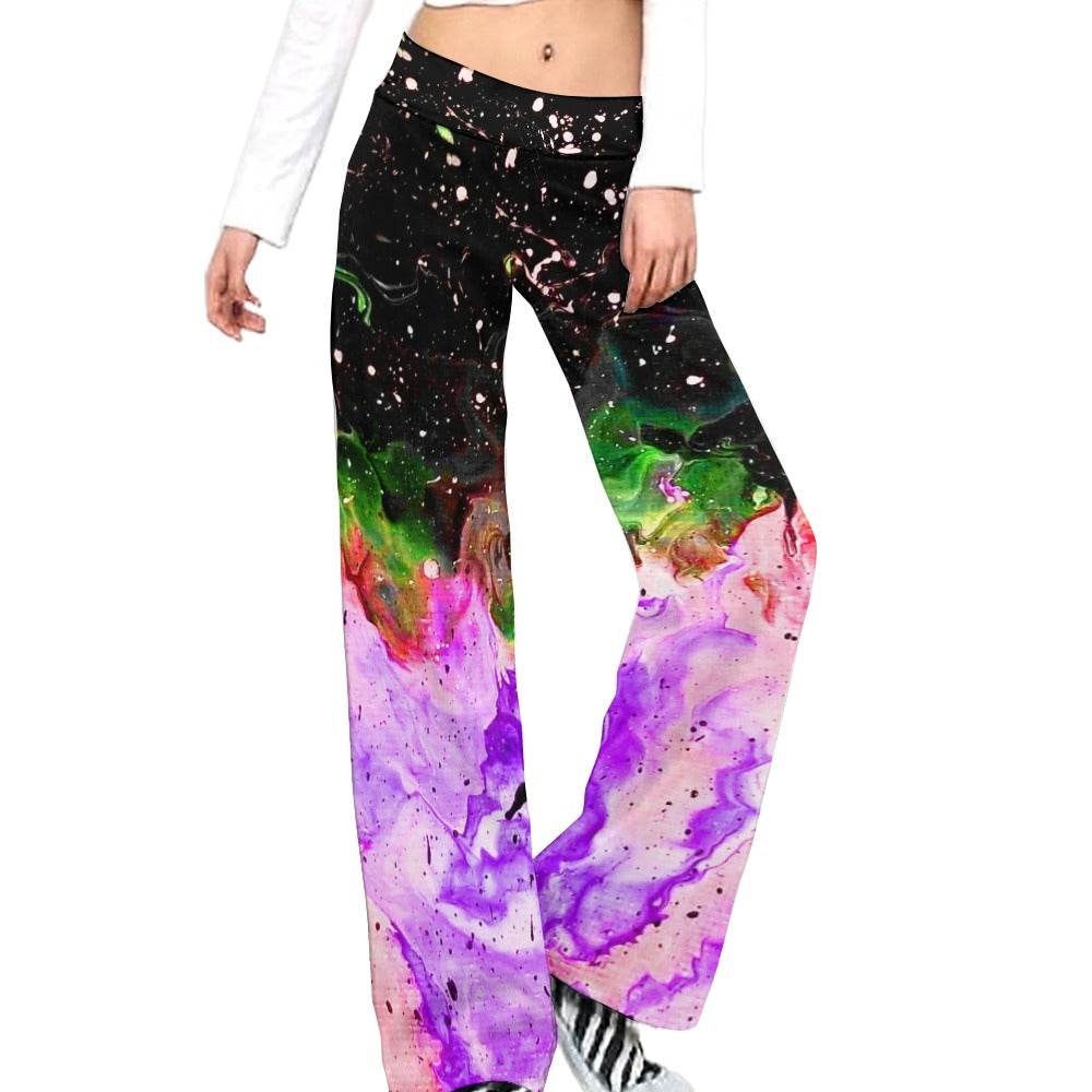 Galactic Fire  Purple Straight Lace-Up Yoga Pants