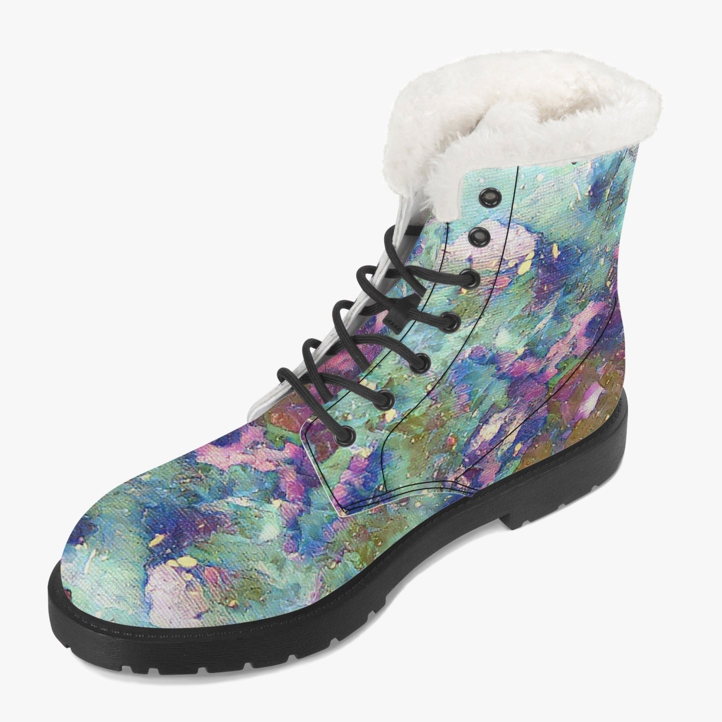 Galactic Snow Storm Faux Fur Leather Boots