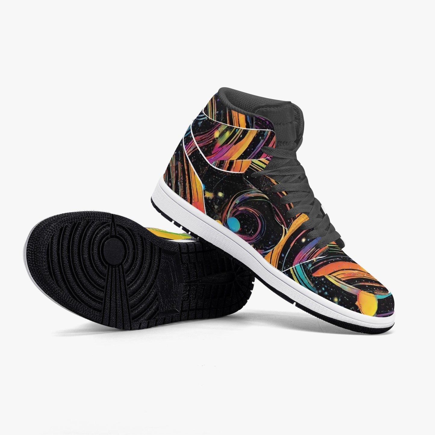 Psychedelic Space AJ1 Black High-Top Leather Sneakers