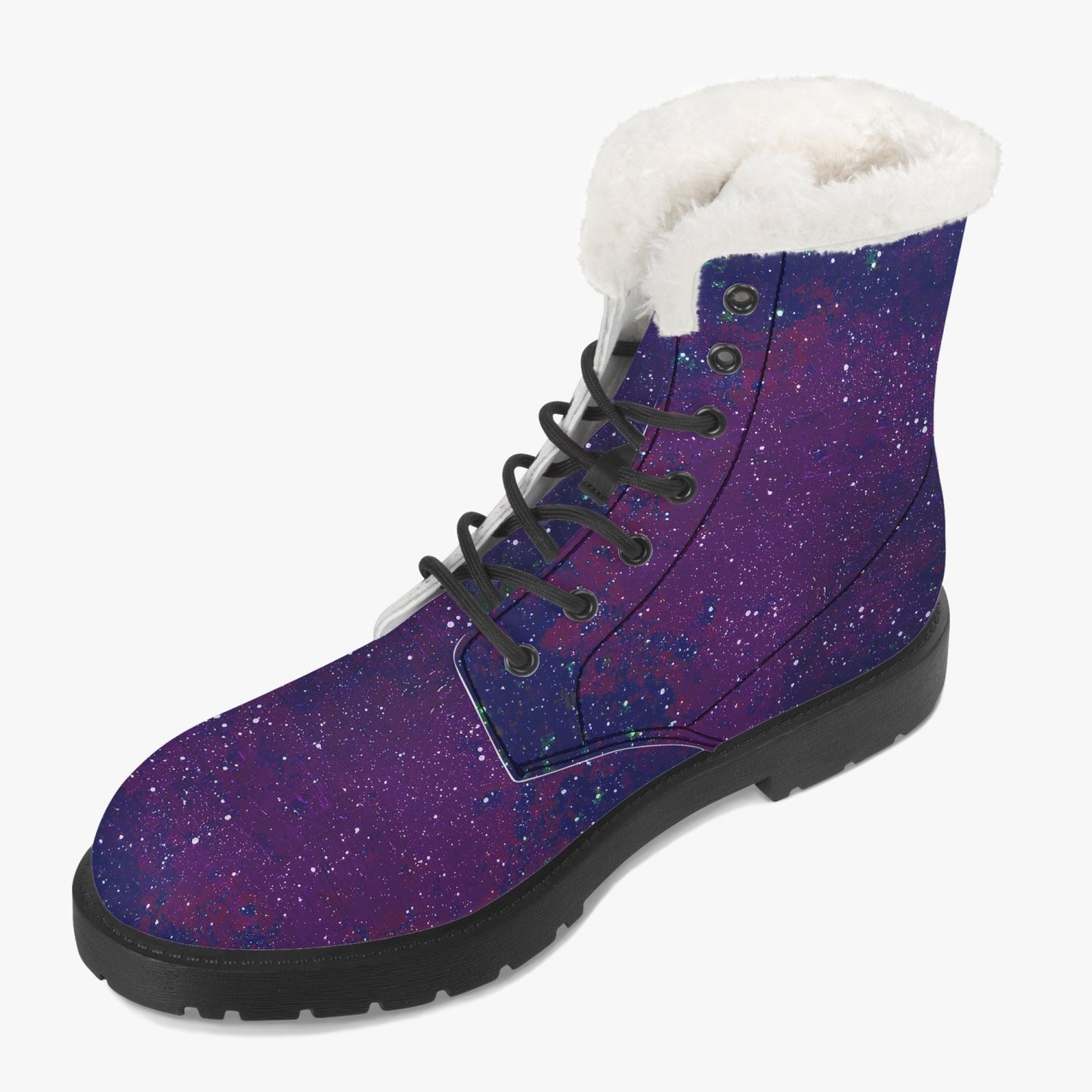 Galactic Atmosphere Purple Faux Fur Leather Boots