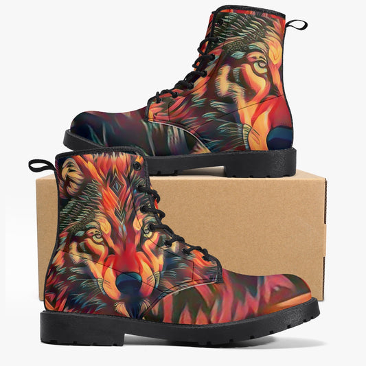 Wolf on Fire Leather Boots