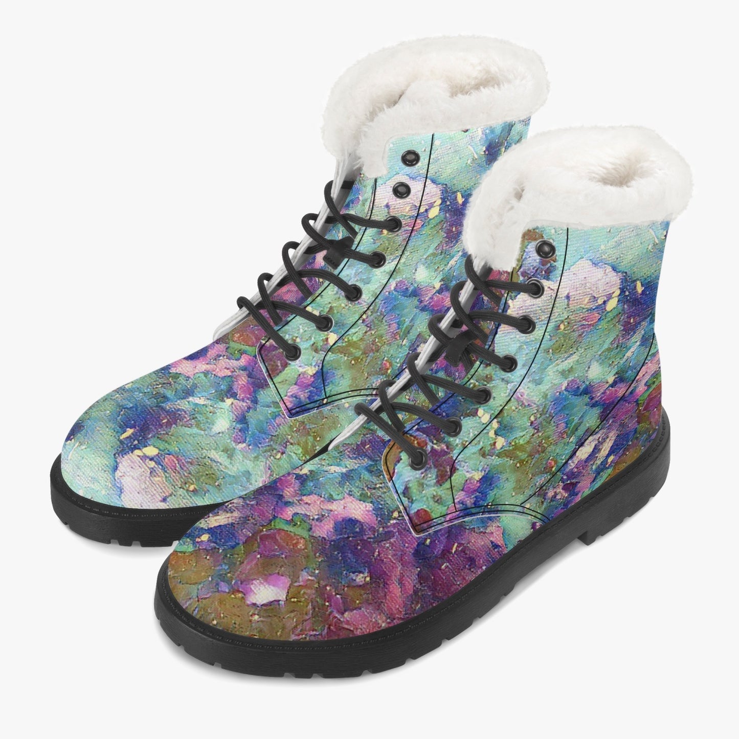 Galactic Snow Storm Faux Fur Leather Boots