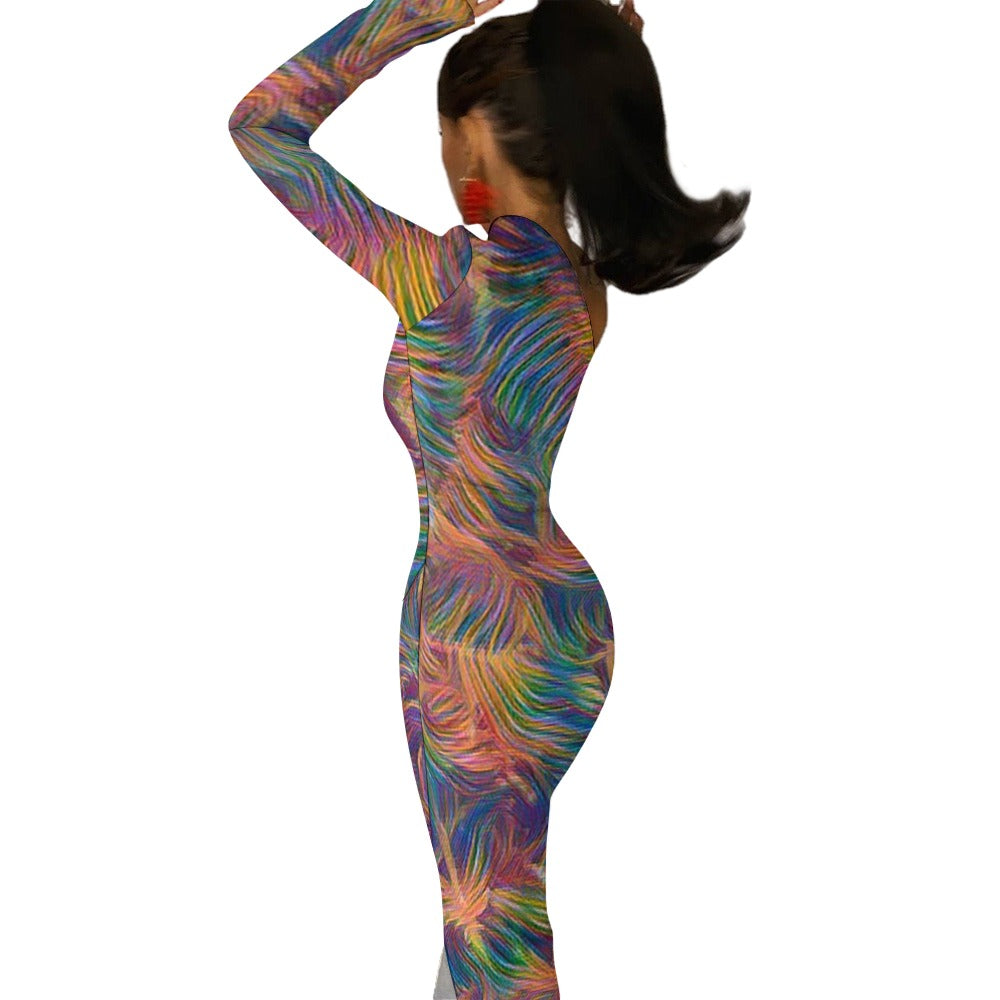 Colorful Whispers Half Sleeve Slit Dress