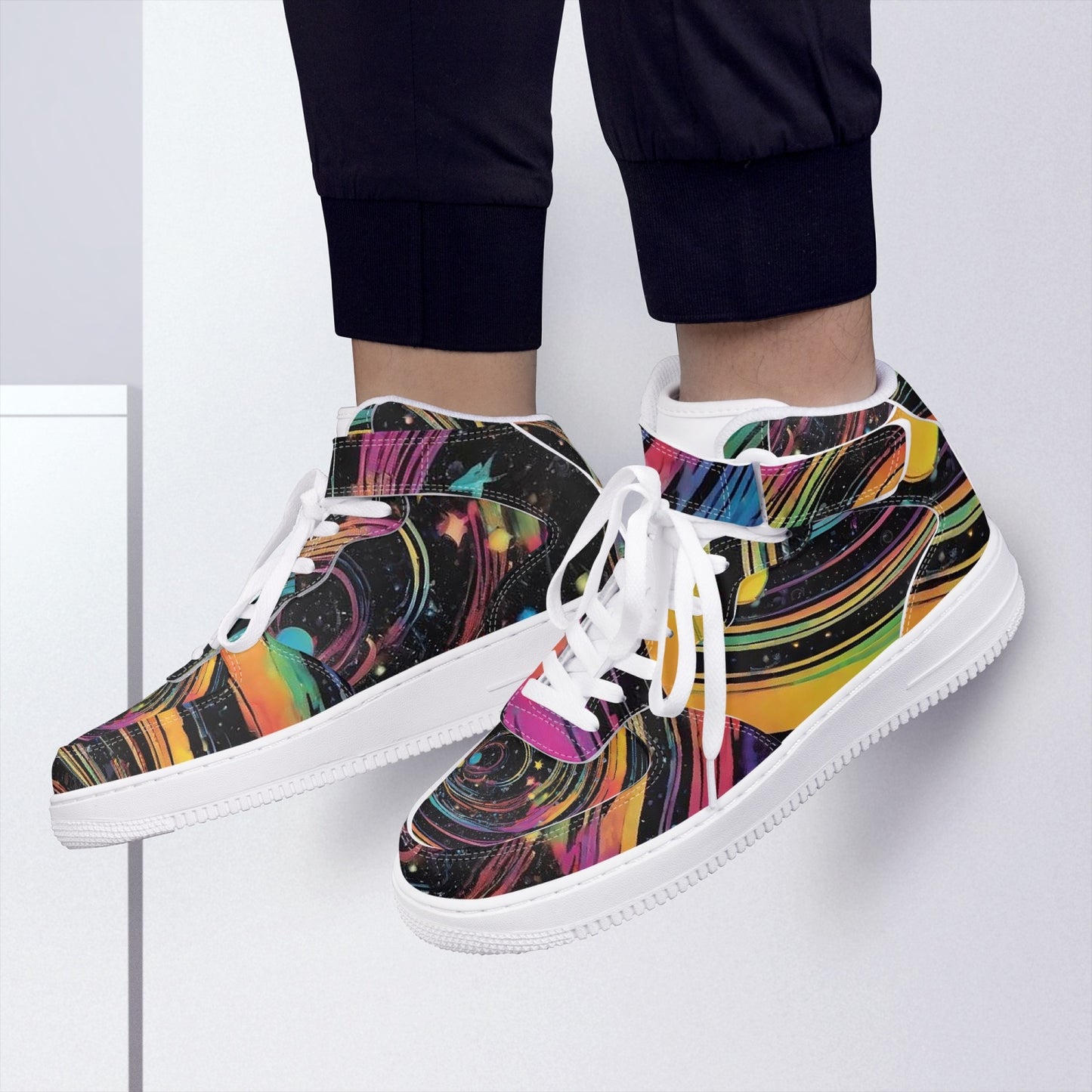 Psychedelic Space AF1 High-Top Leather Sports Sneakers