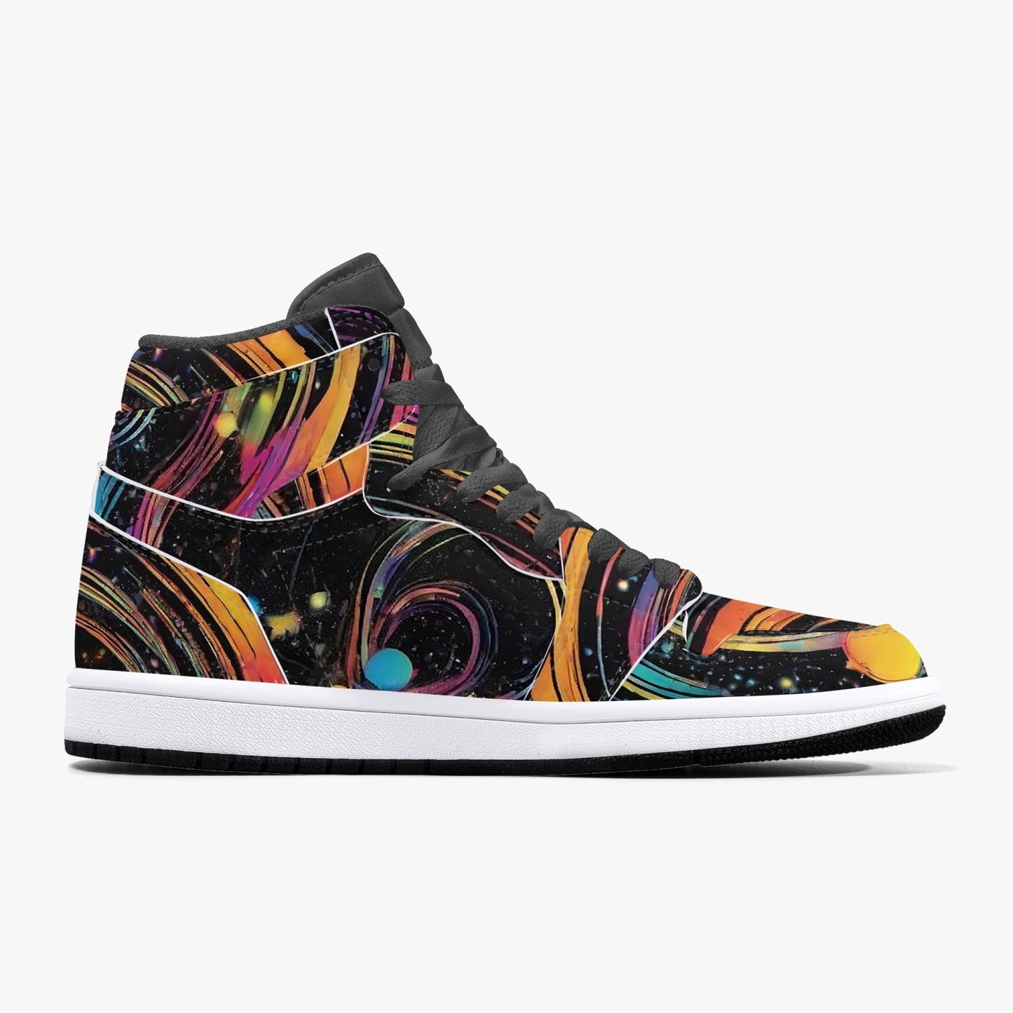 Psychedelic Space AJ1 Black High-Top Leather Sneakers