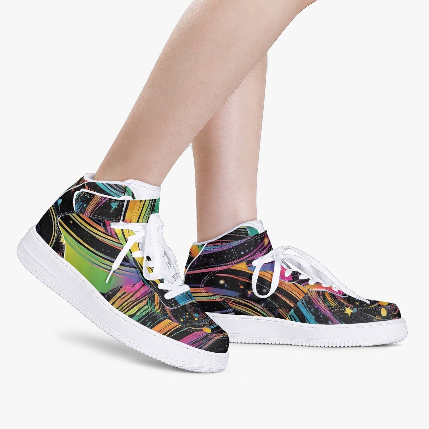 Psychedelic Space AF1 High-Top Leather Sports Sneakers