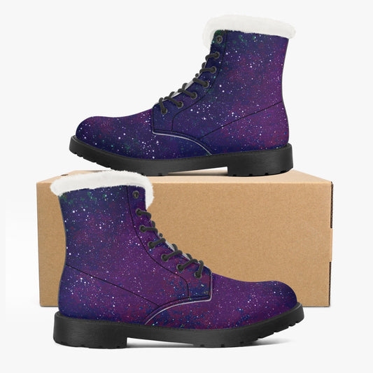 Galactic Atmosphere Purple Faux Fur Leather Boots