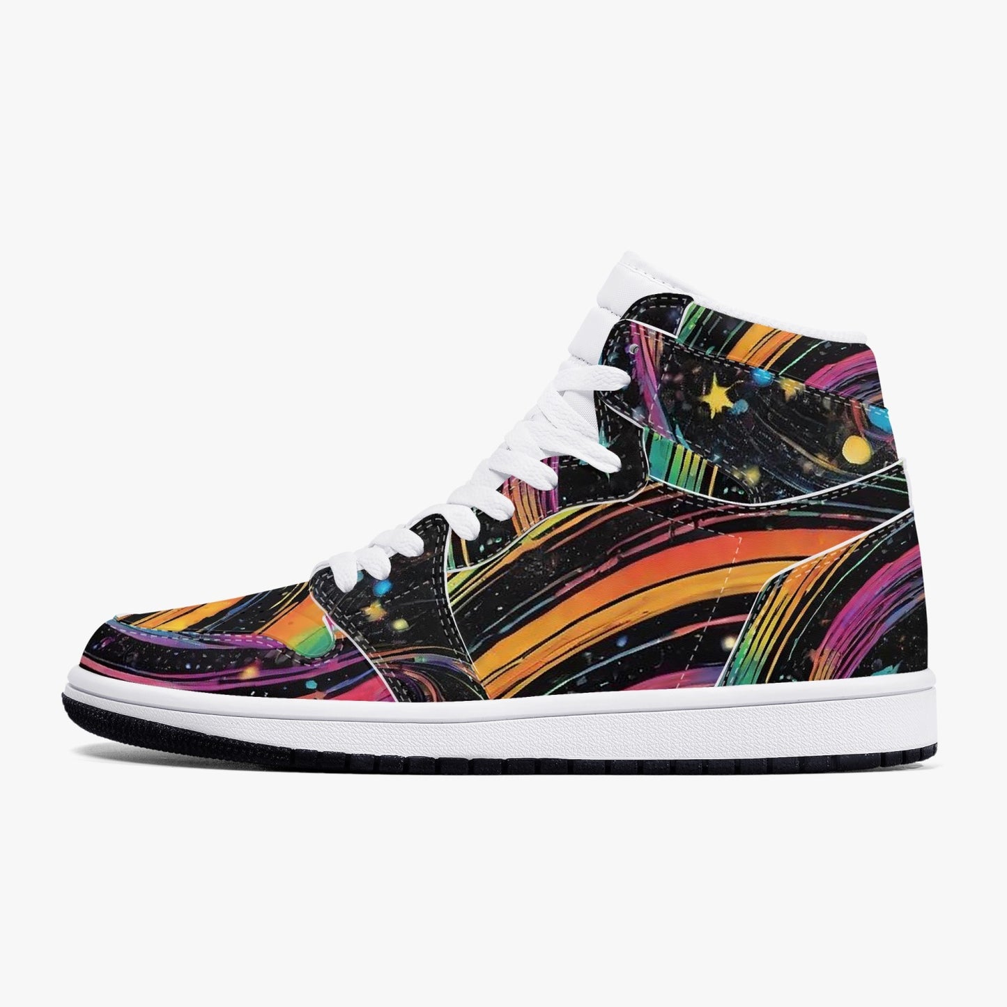 Psychedelic Space AJ1 Black High-Top Leather Sneakers