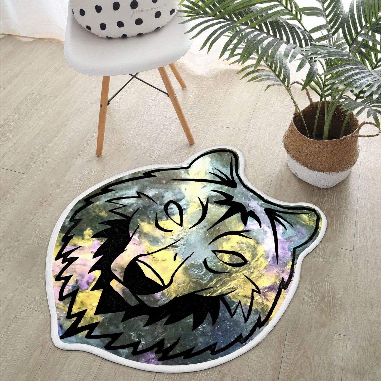 Golden Galaxy Wolf Head Rug