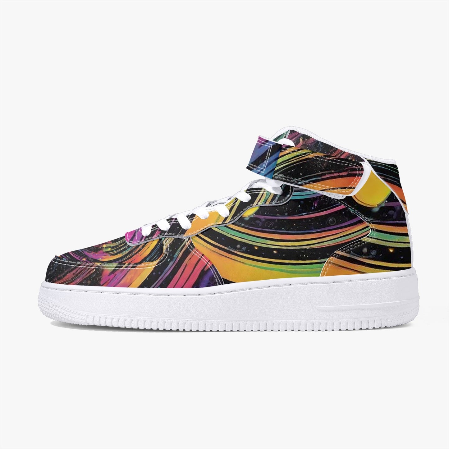 Psychedelic Space AF1 High-Top Leather Sports Sneakers