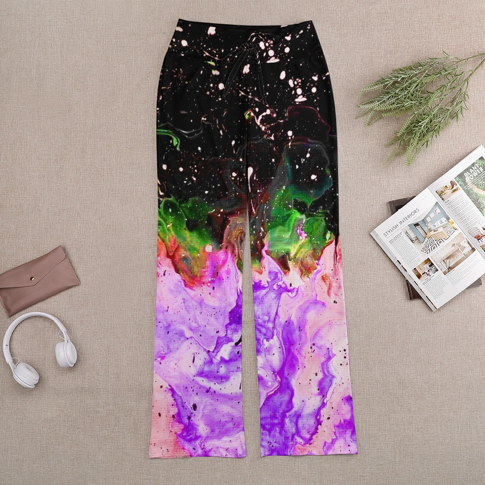 Galactic Fire  Purple Straight Lace-Up Yoga Pants