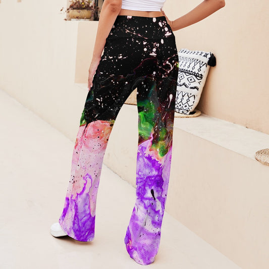 Galactic Fire  Purple Straight Lace-Up Yoga Pants