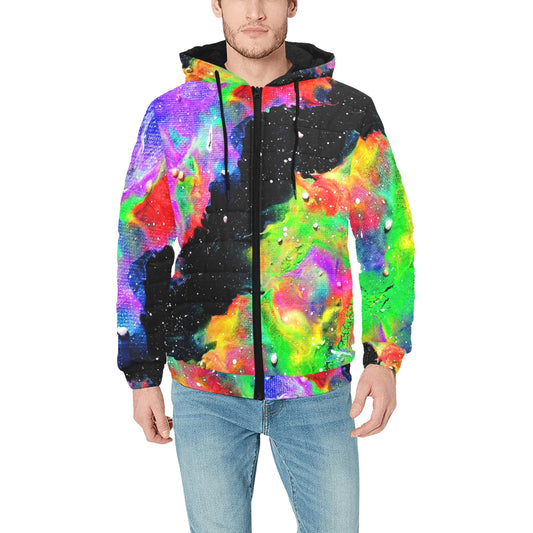 Galactic Rainbow Jacket Men's Padded Hooded Jacket (Model H42)
