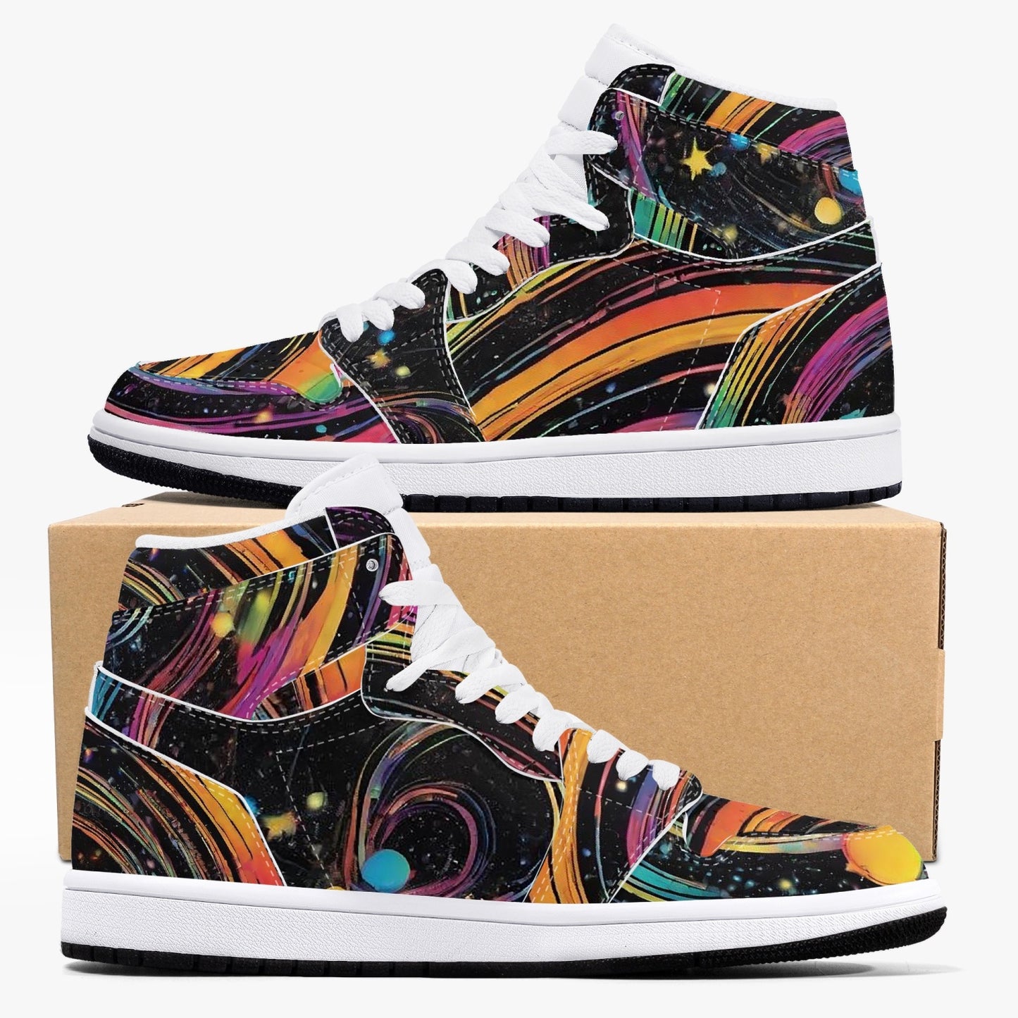 Psychedelic Space AJ1 Black High-Top Leather Sneakers