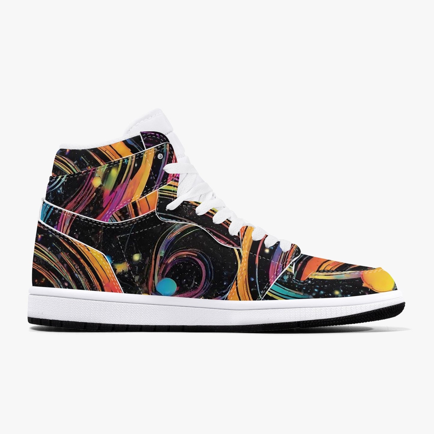 Psychedelic Space AJ1 Black High-Top Leather Sneakers