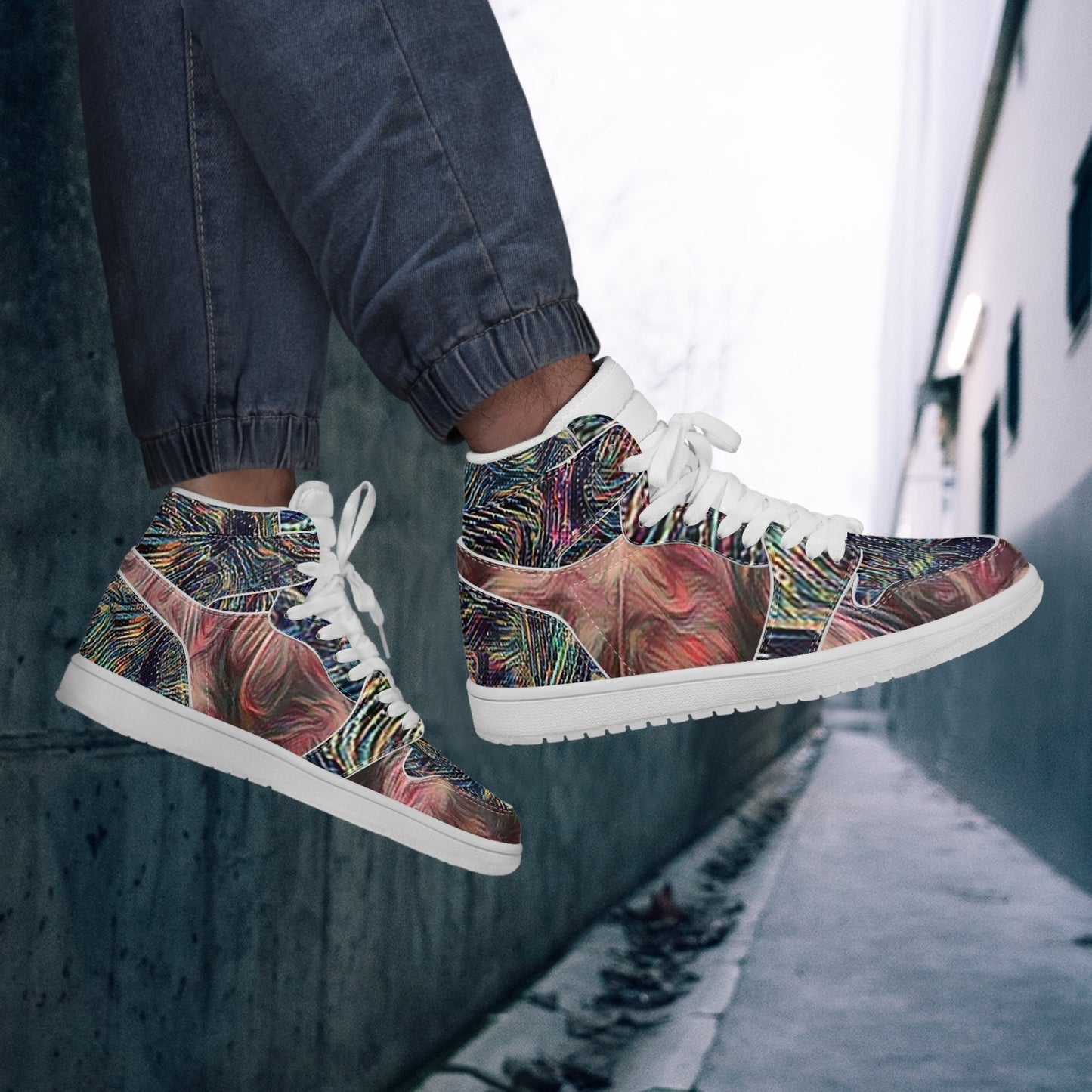 Psychedelic Trees High-Top Leather Sneakers - White