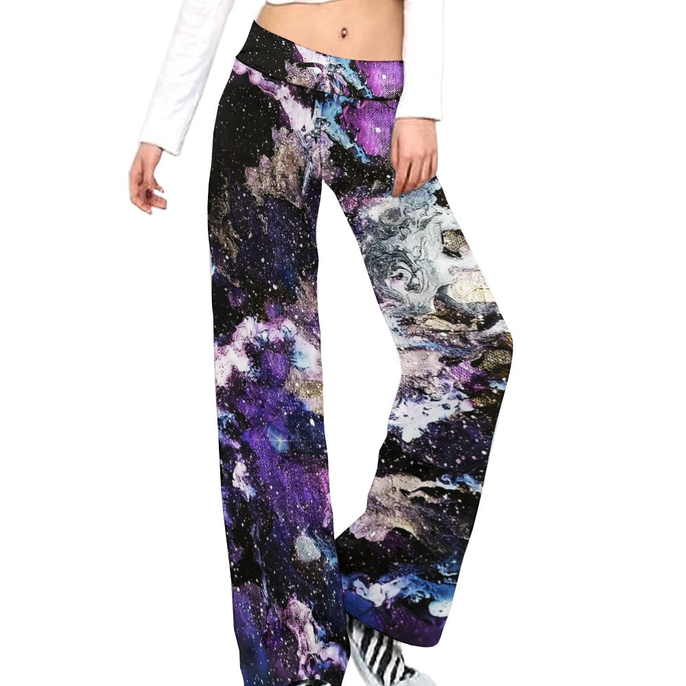 Purple/Blue Galaxy Straight Lace-Up Yoga Pants