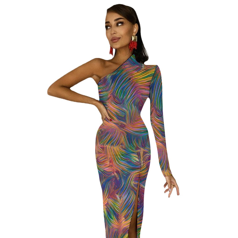 Colorful Whispers Half Sleeve Slit Dress