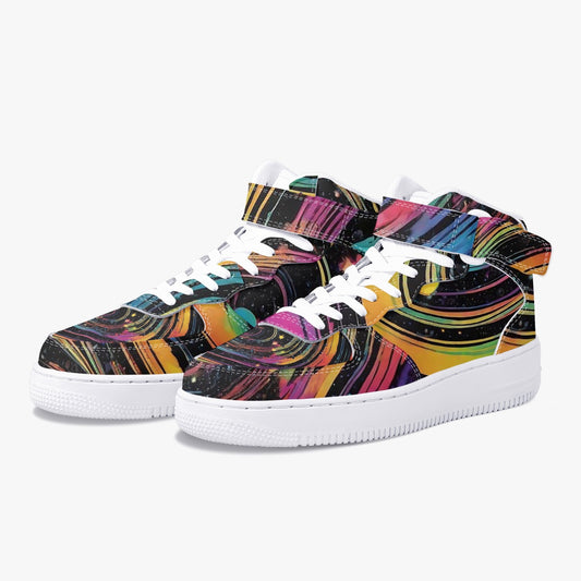 Psychedelic Space AF1 High-Top Leather Sports Sneakers