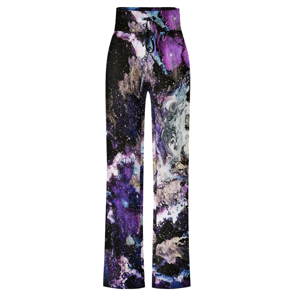 Purple/Blue Galaxy Straight Lace-Up Yoga Pants