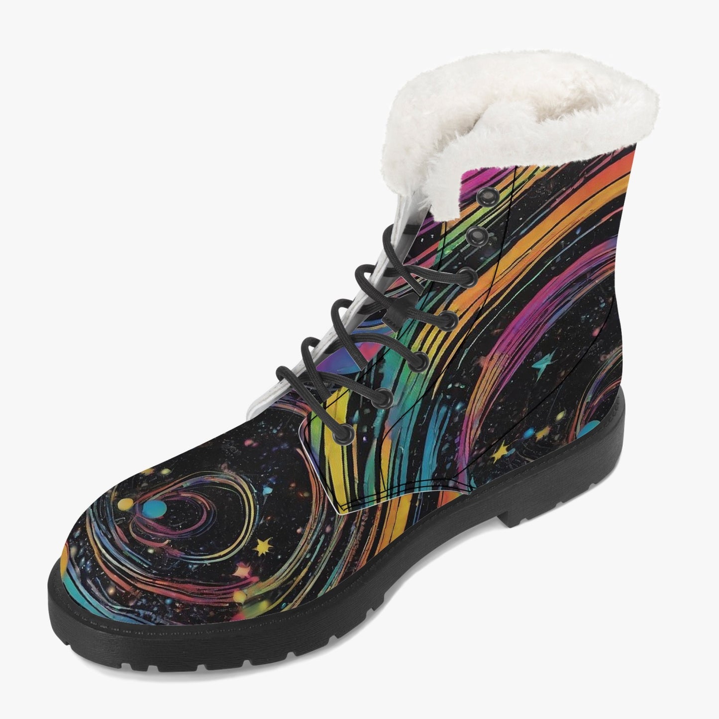 Psychedelic Space Faux Fur Leather Boots