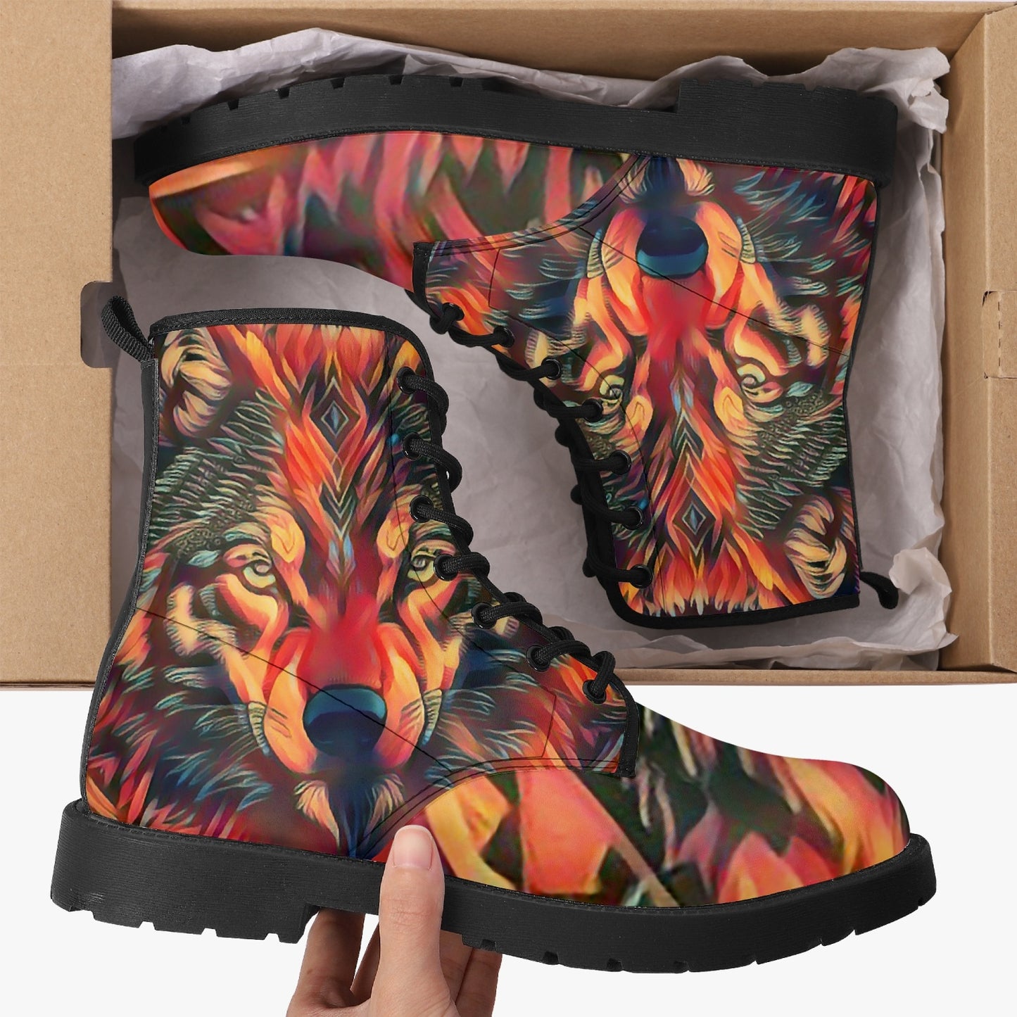 Wolf on Fire Leather Boots