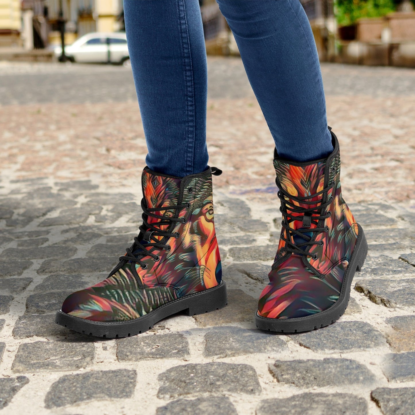 Wolf on Fire Leather Boots