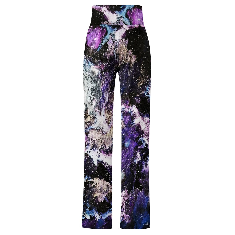 Purple/Blue Galaxy Straight Lace-Up Yoga Pants