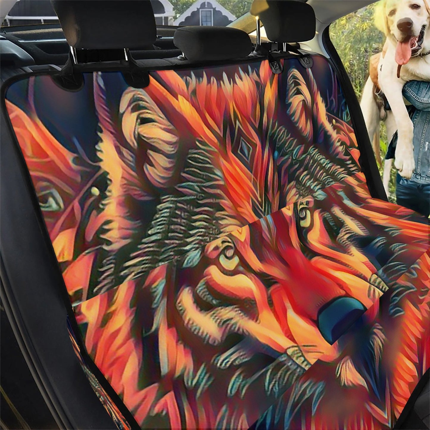 Wolf on Fire Pet Seat Covers