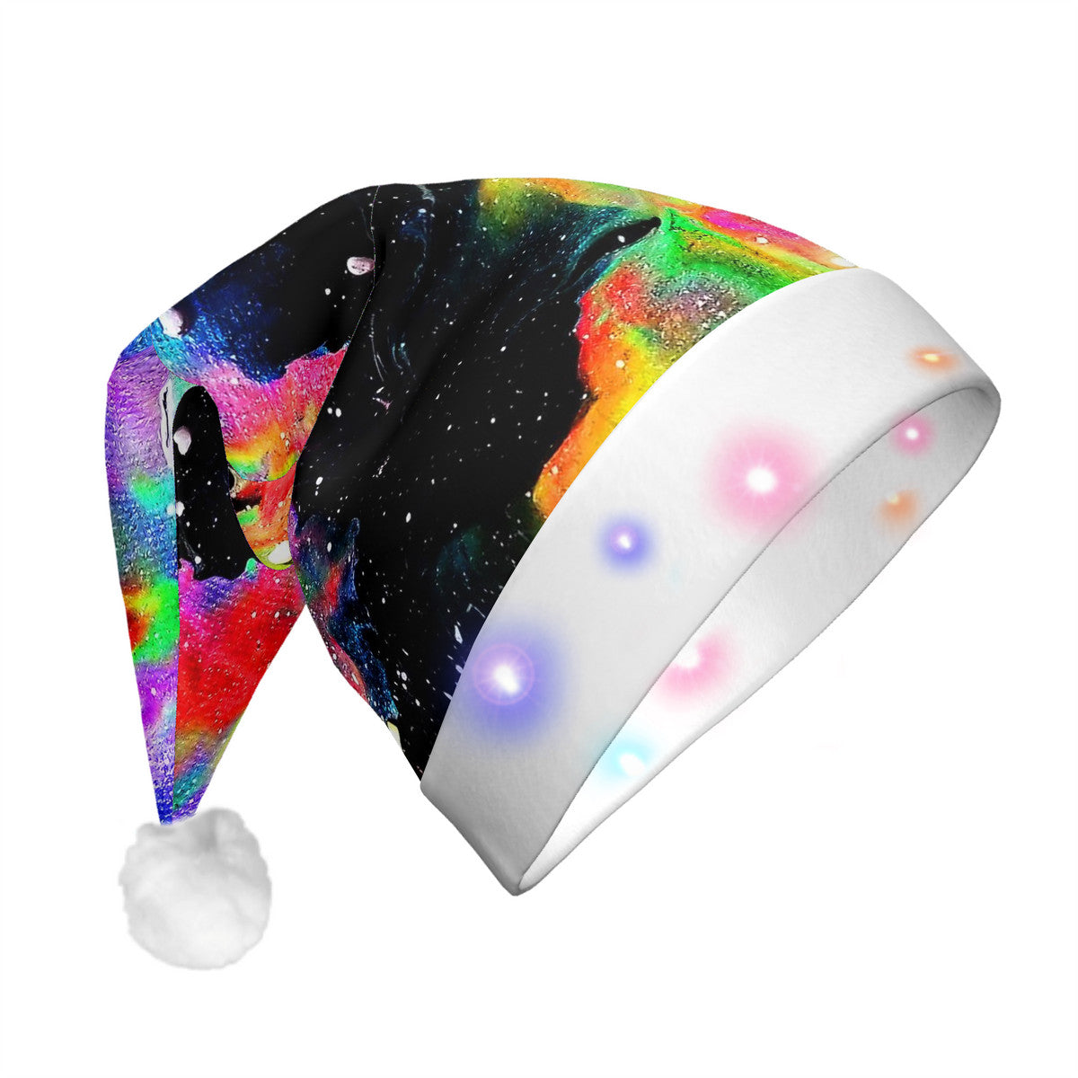 Galactic Rainbow Red Adult Glowing Plush Christmas Hat