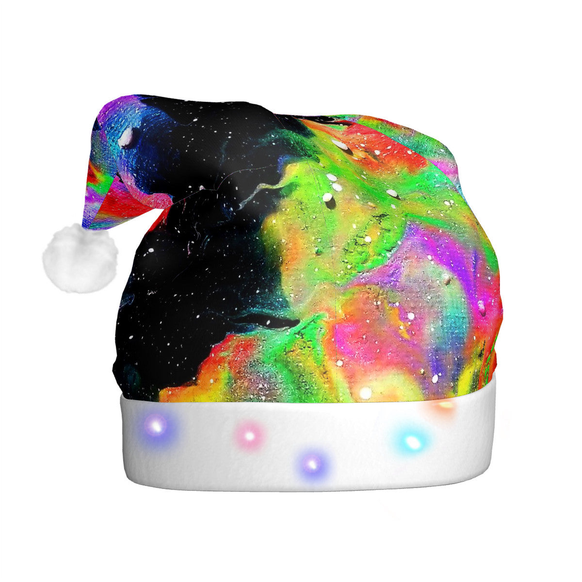 Galactic Rainbow Red Adult Glowing Plush Christmas Hat