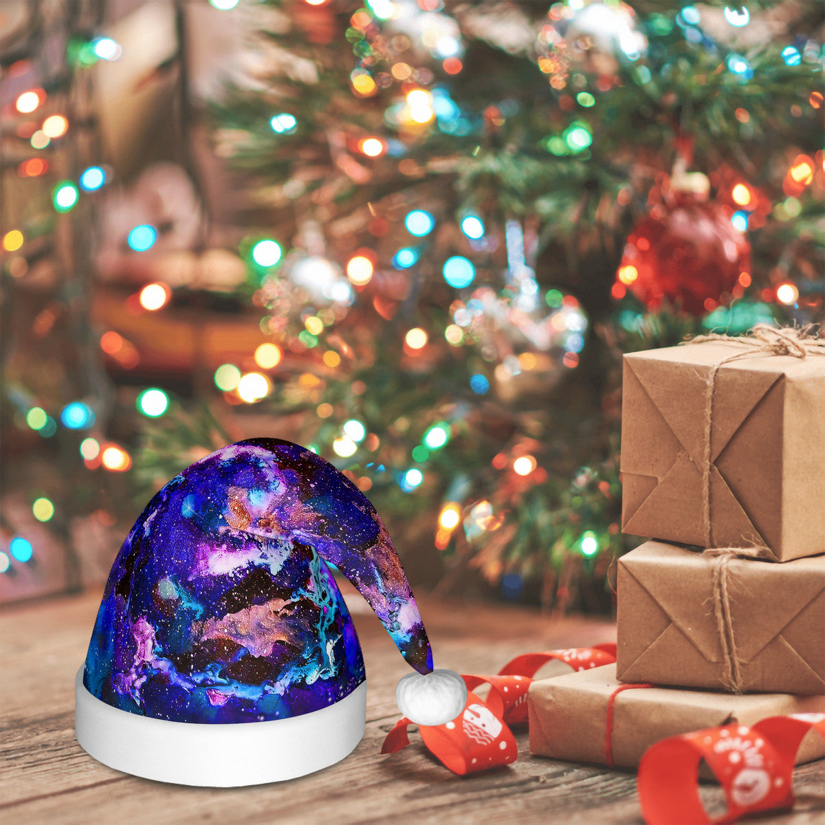 Purple Blue Galaxy Adult Glowing Plush Christmas Hat