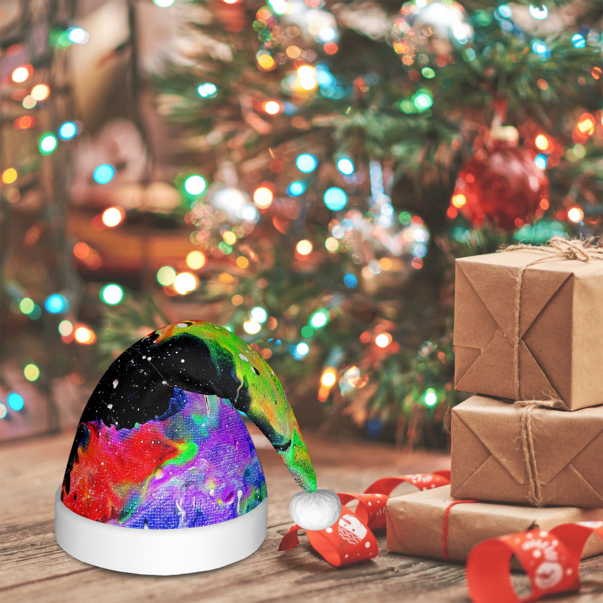 Galactic Rainbow Adult Glowing Plush Christmas Hat