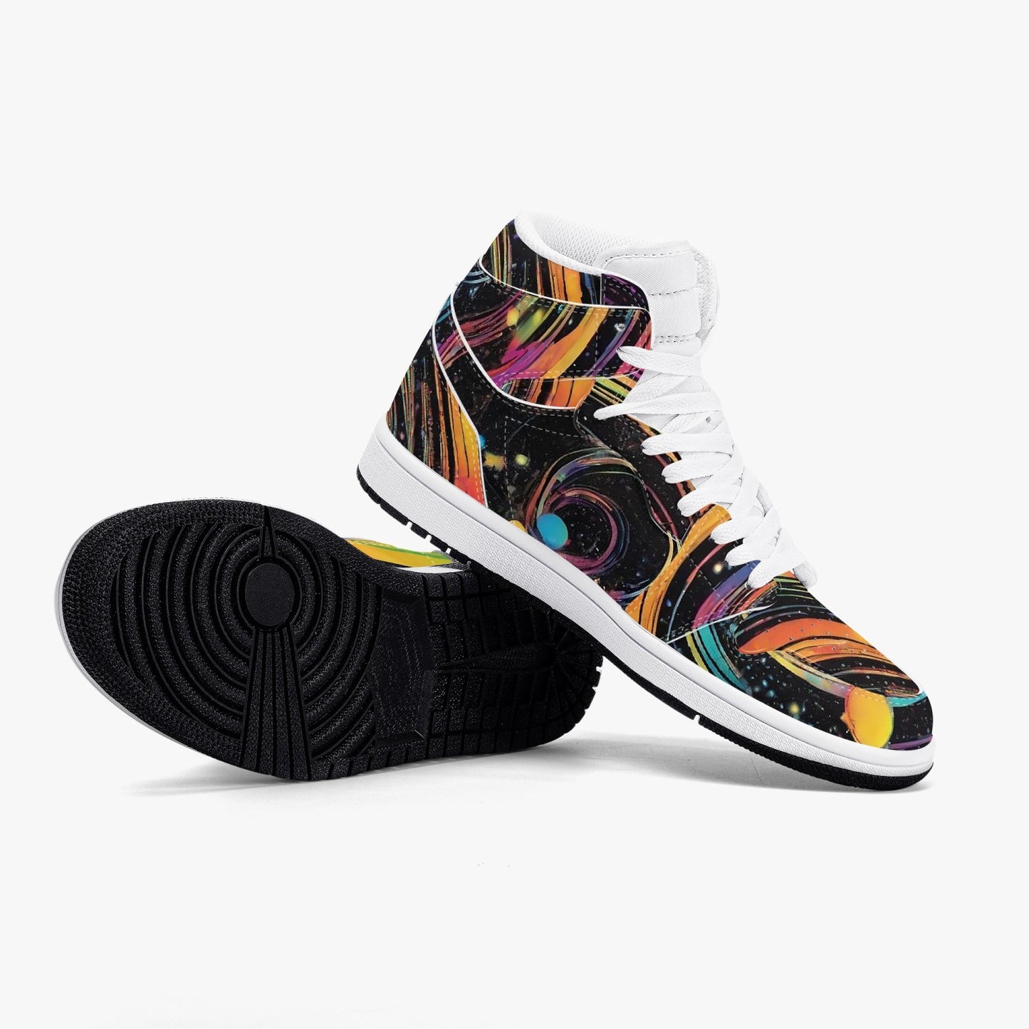 Psychedelic Space AJ1 Black High-Top Leather Sneakers