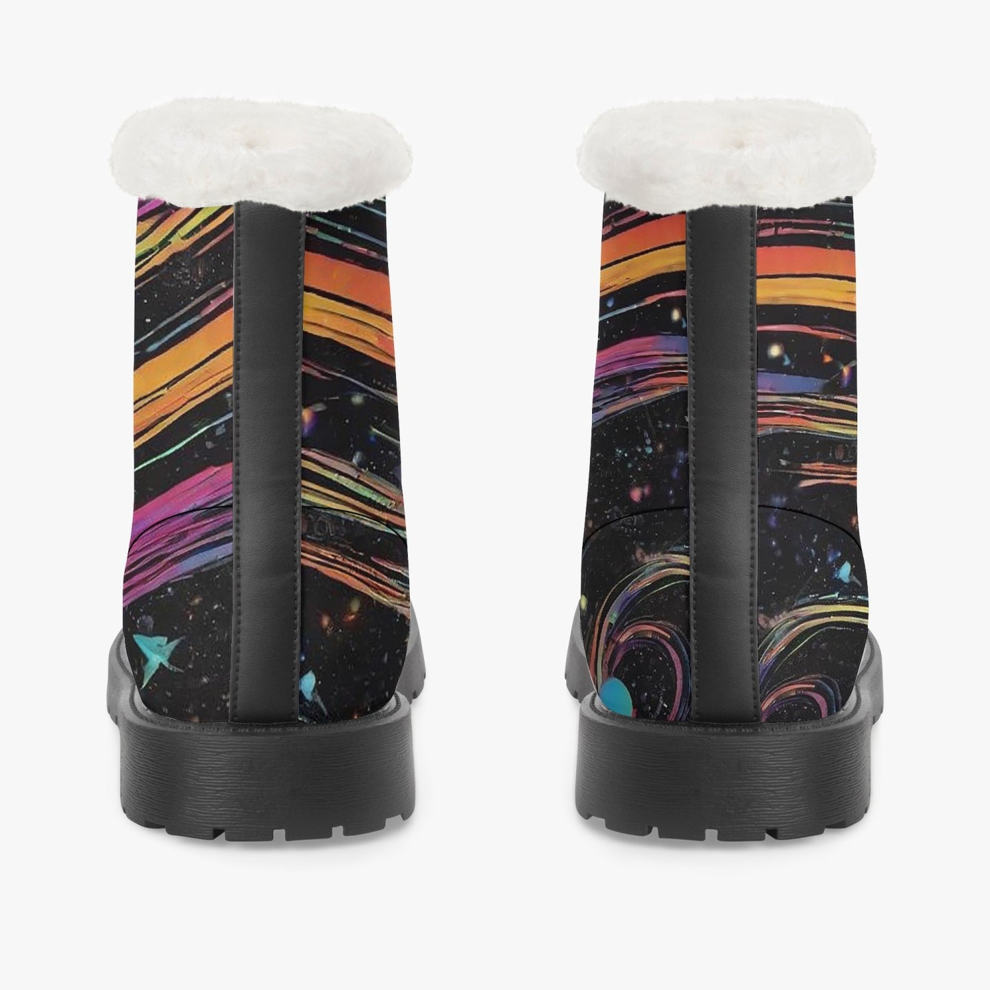 Psychedelic Space Faux Fur Leather Boots