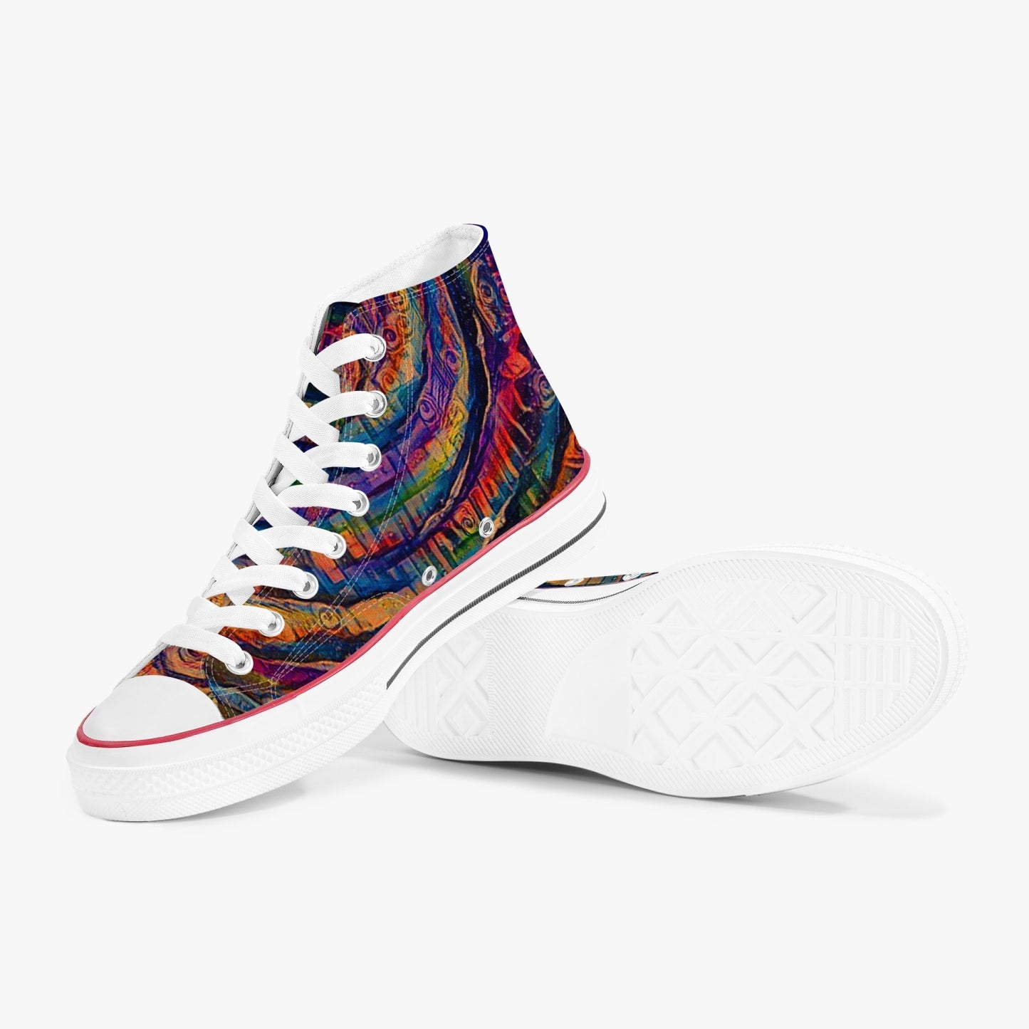 Galactic Rabbit Hole Rainbow High-Top Canvas Shoes - White