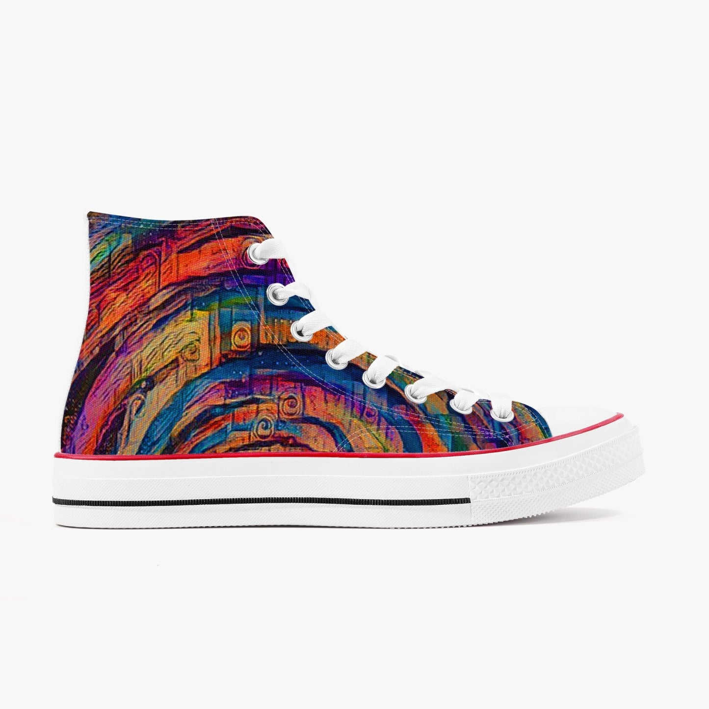 Galactic Rabbit Hole Rainbow High-Top Canvas Shoes - White