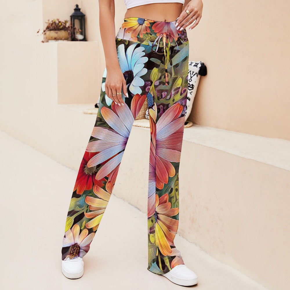 Daisies Colorful Straight Lace-Up Yoga Pants