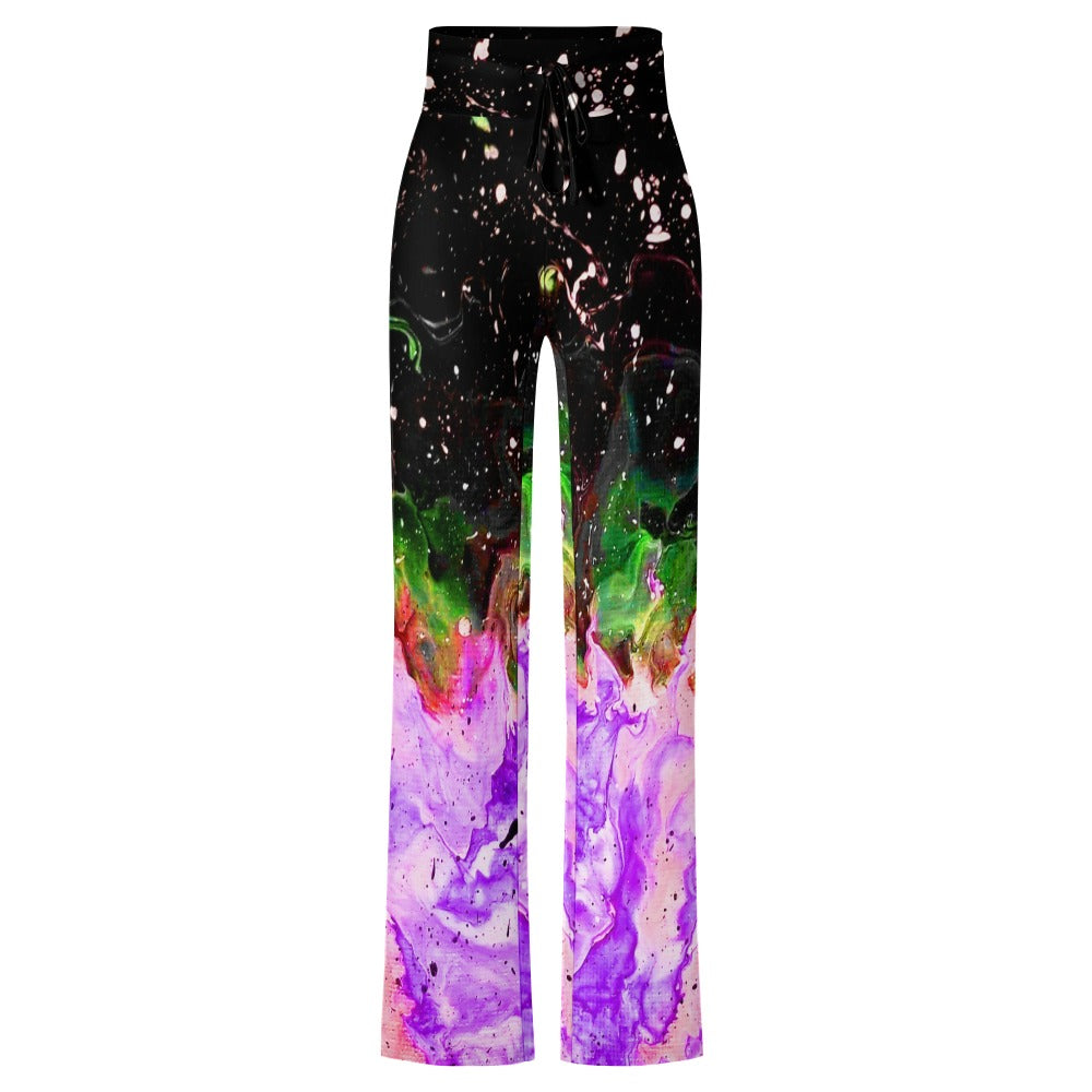 Galactic Fire  Purple Straight Lace-Up Yoga Pants