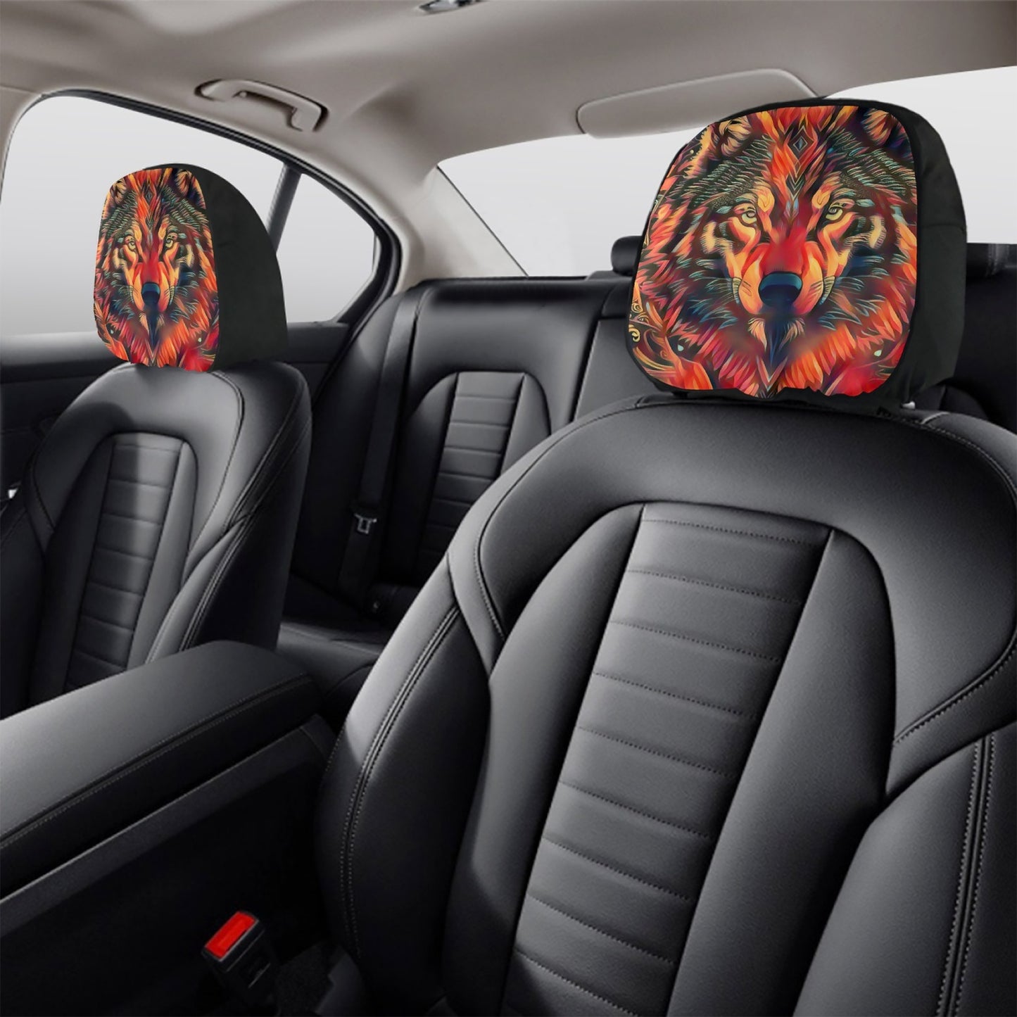 Wolf on Fire Car Headrest Cover 2Pcs