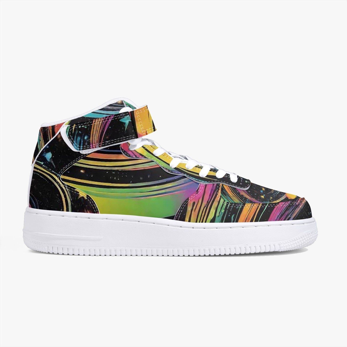 Psychedelic Space AF1 High-Top Leather Sports Sneakers