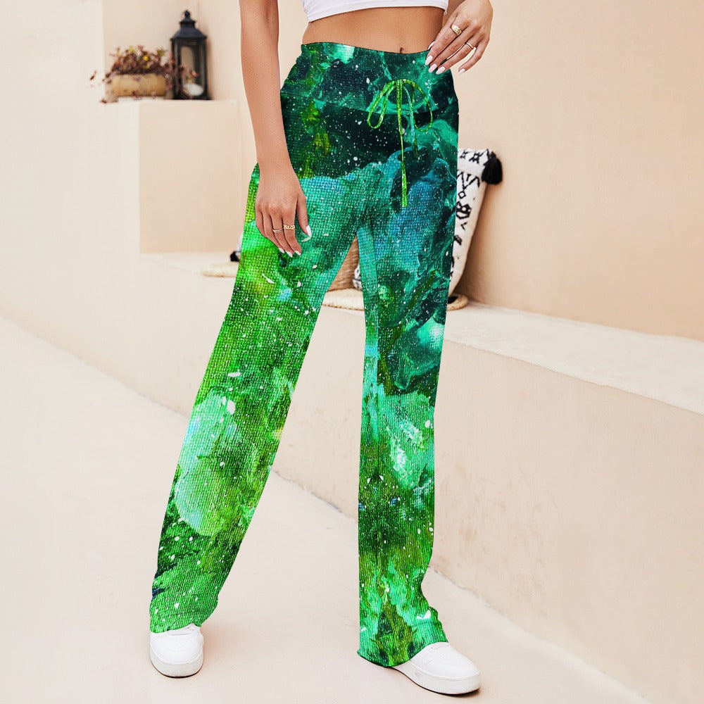 Galactic Love Green Straight Lace-Up Yoga Pants