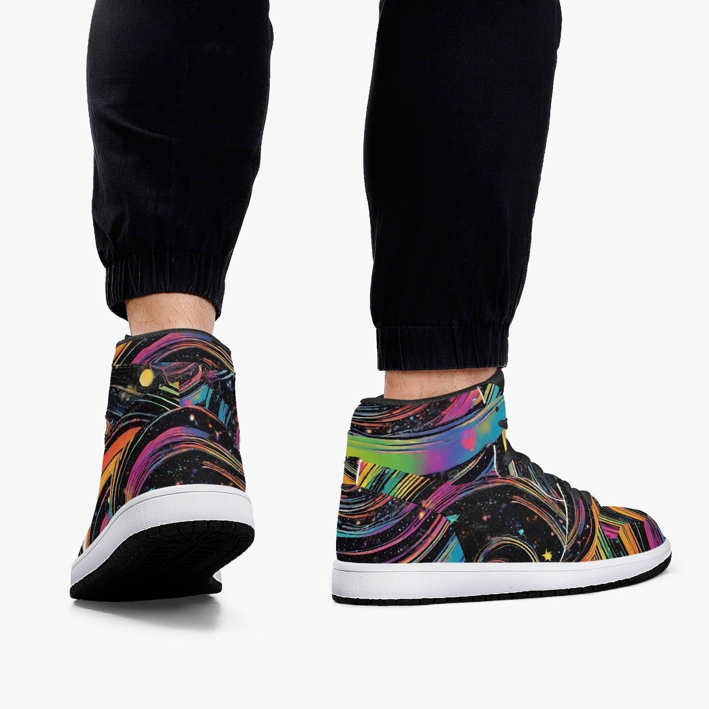 Psychedelic Space AJ1 Black High-Top Leather Sneakers