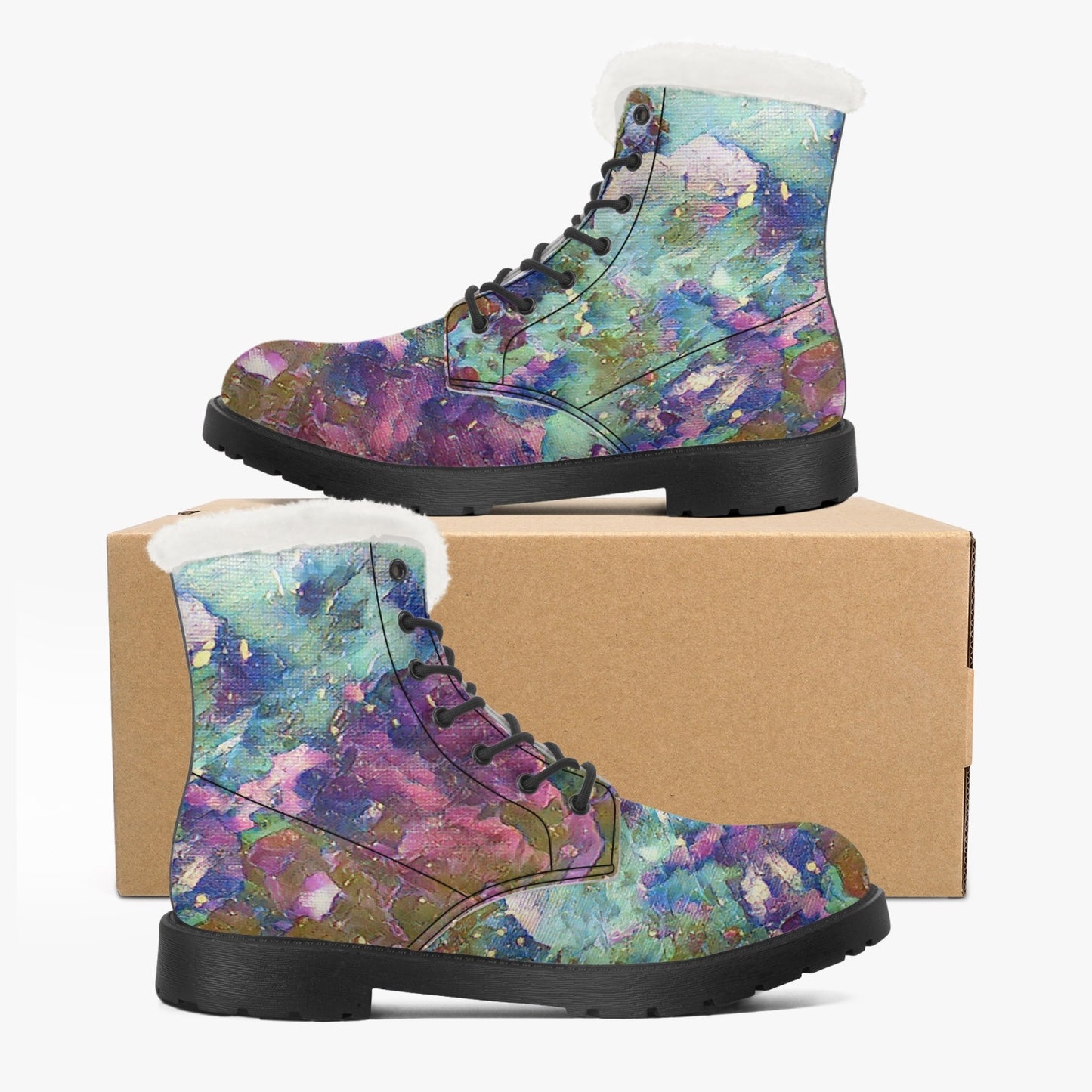 Galactic Snow Storm Faux Fur Leather Boots