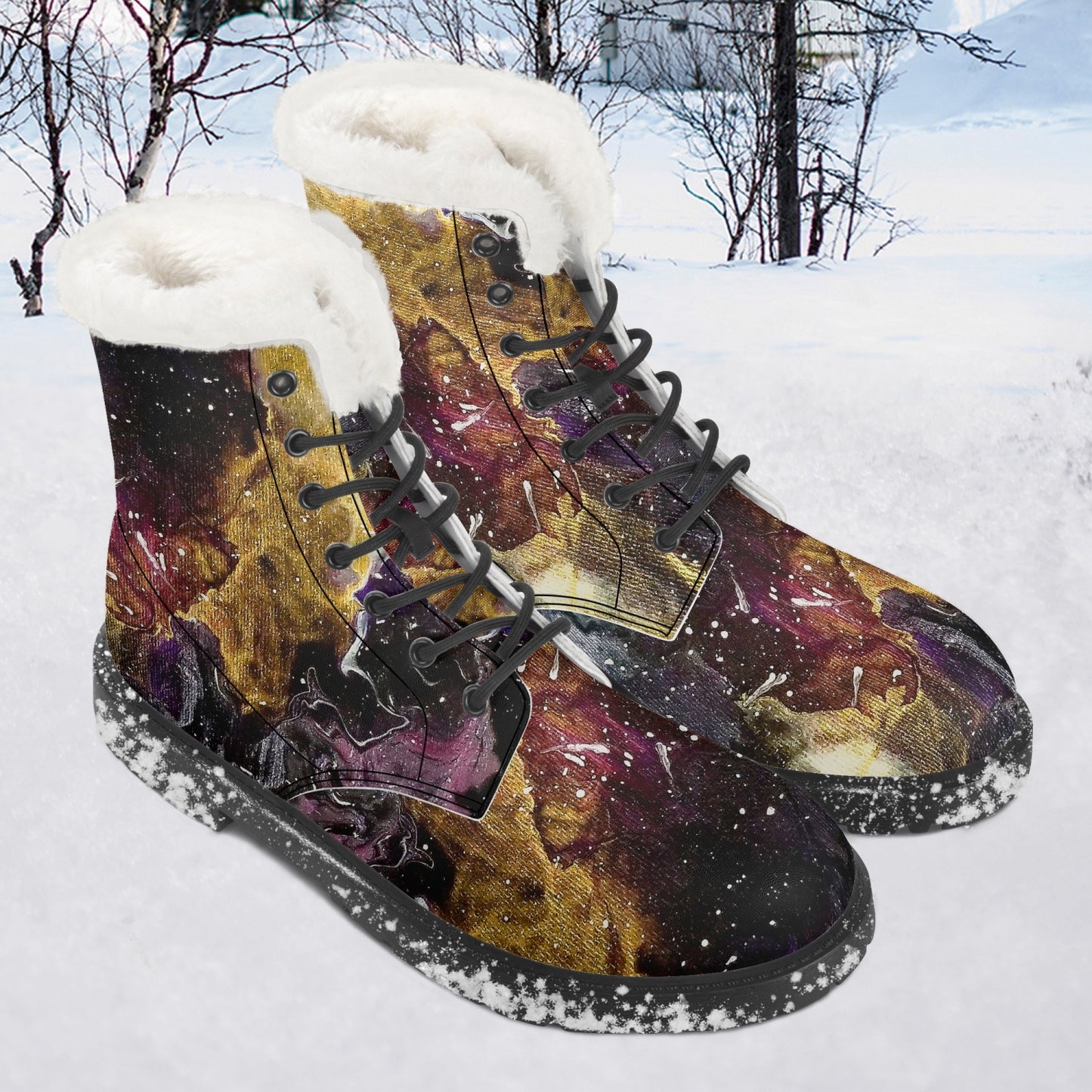 Galactic Clouds Faux Fur Leather Boots