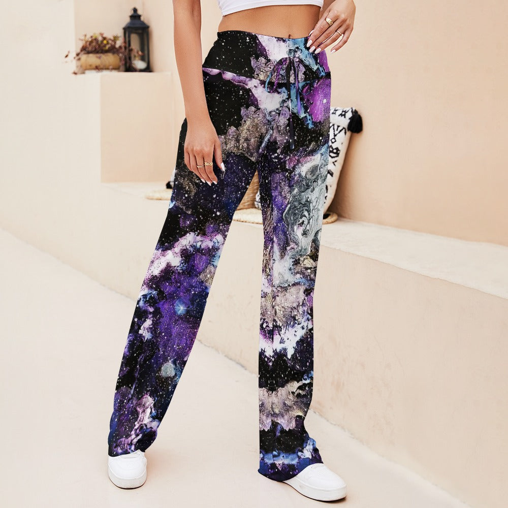 Purple/Blue Galaxy Straight Lace-Up Yoga Pants