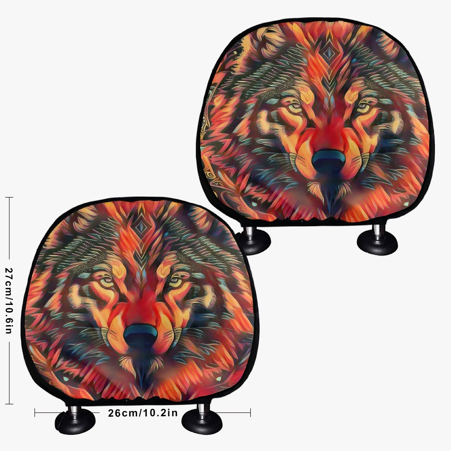 Wolf on Fire Car Headrest Cover 2Pcs