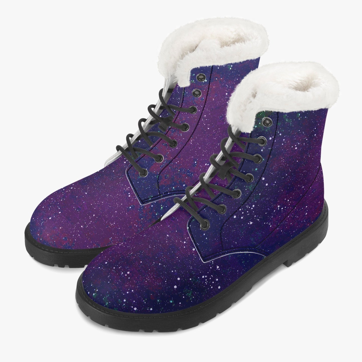 Galactic Atmosphere Purple Faux Fur Leather Boots