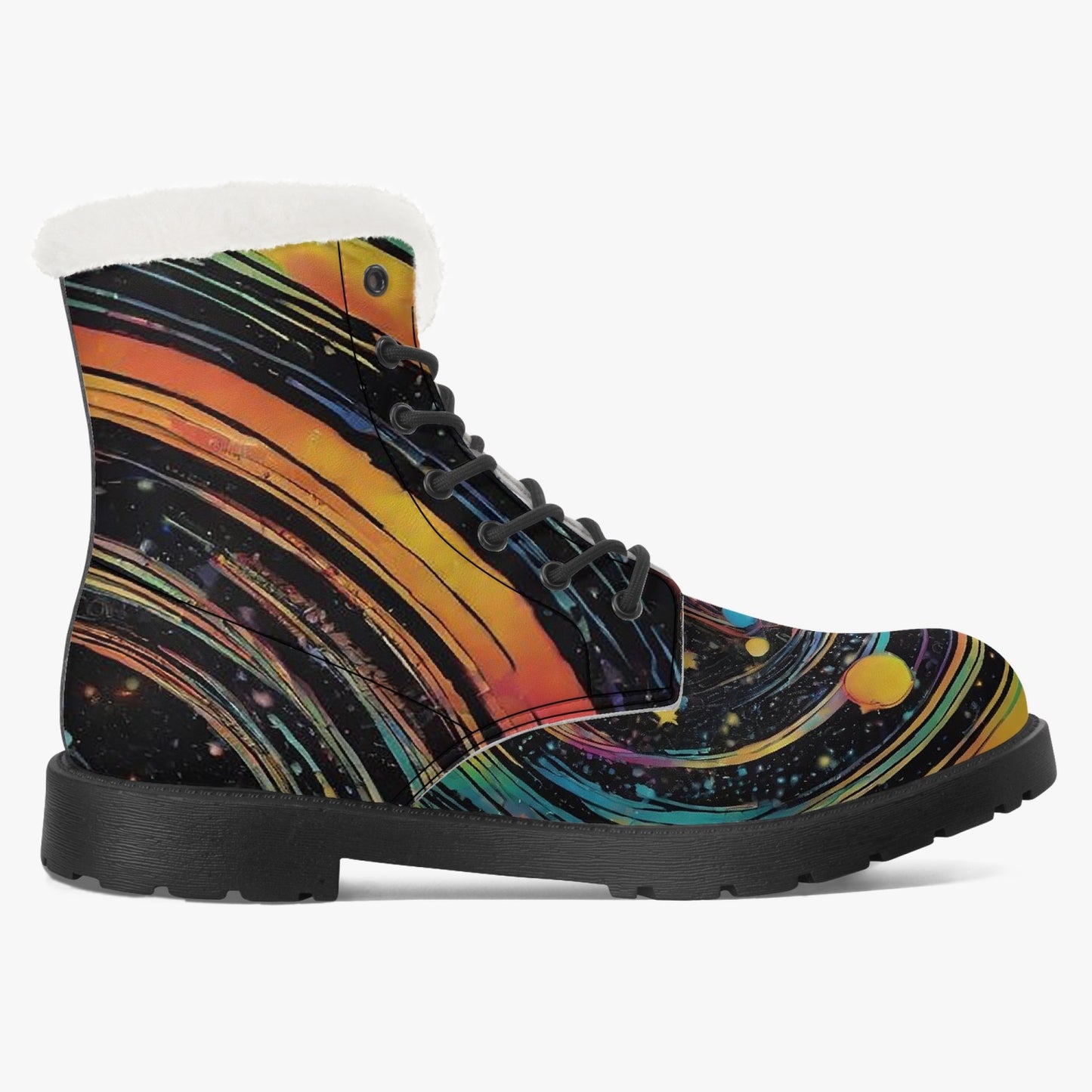 Psychedelic Space Faux Fur Leather Boots