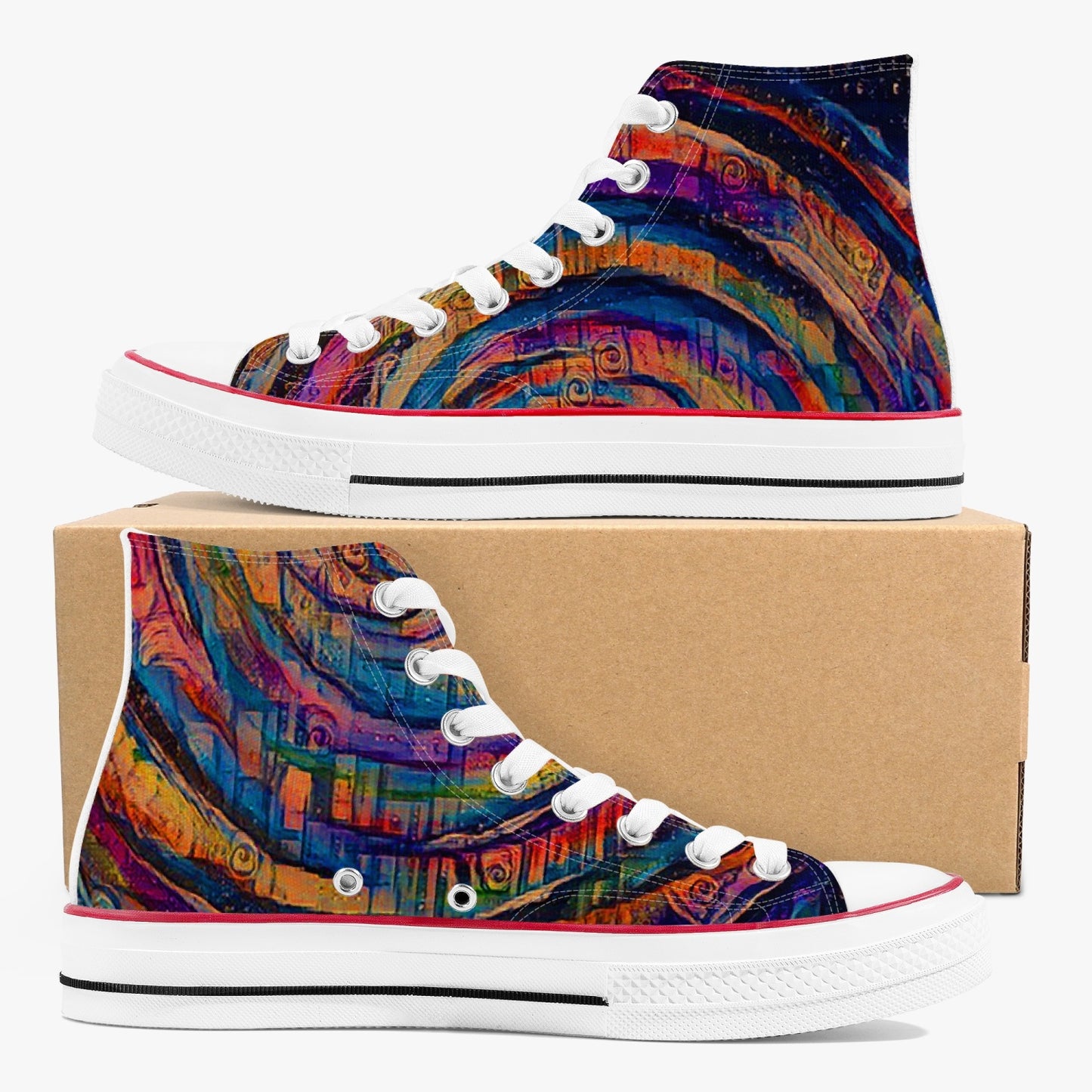 Galactic Rabbit Hole Rainbow High-Top Canvas Shoes - White